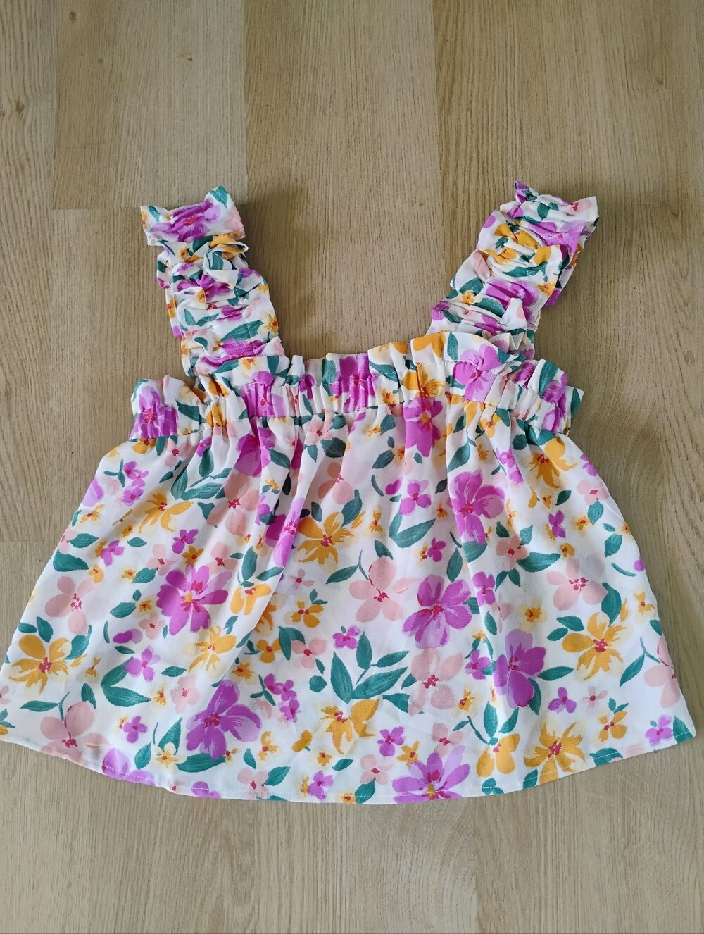 mine Floral Ruffle Tank Top - White, Pink & Yellow